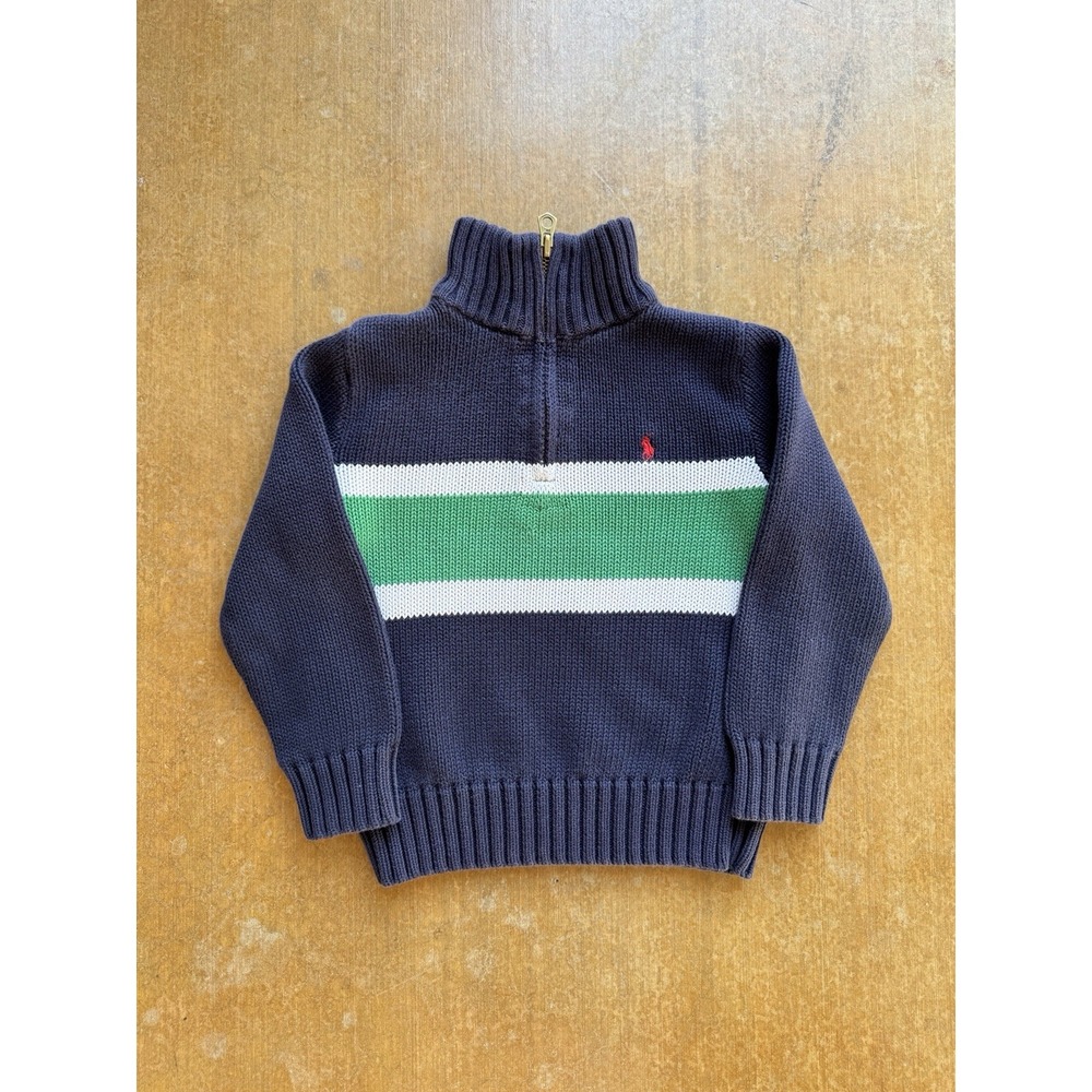Polo Ralph Lauren Kids 3T Quarter Zip Knitted Turtle Neck Sweater Blue Green